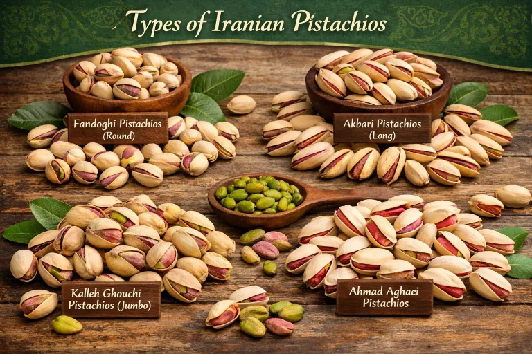 different types of Iranian pistachios