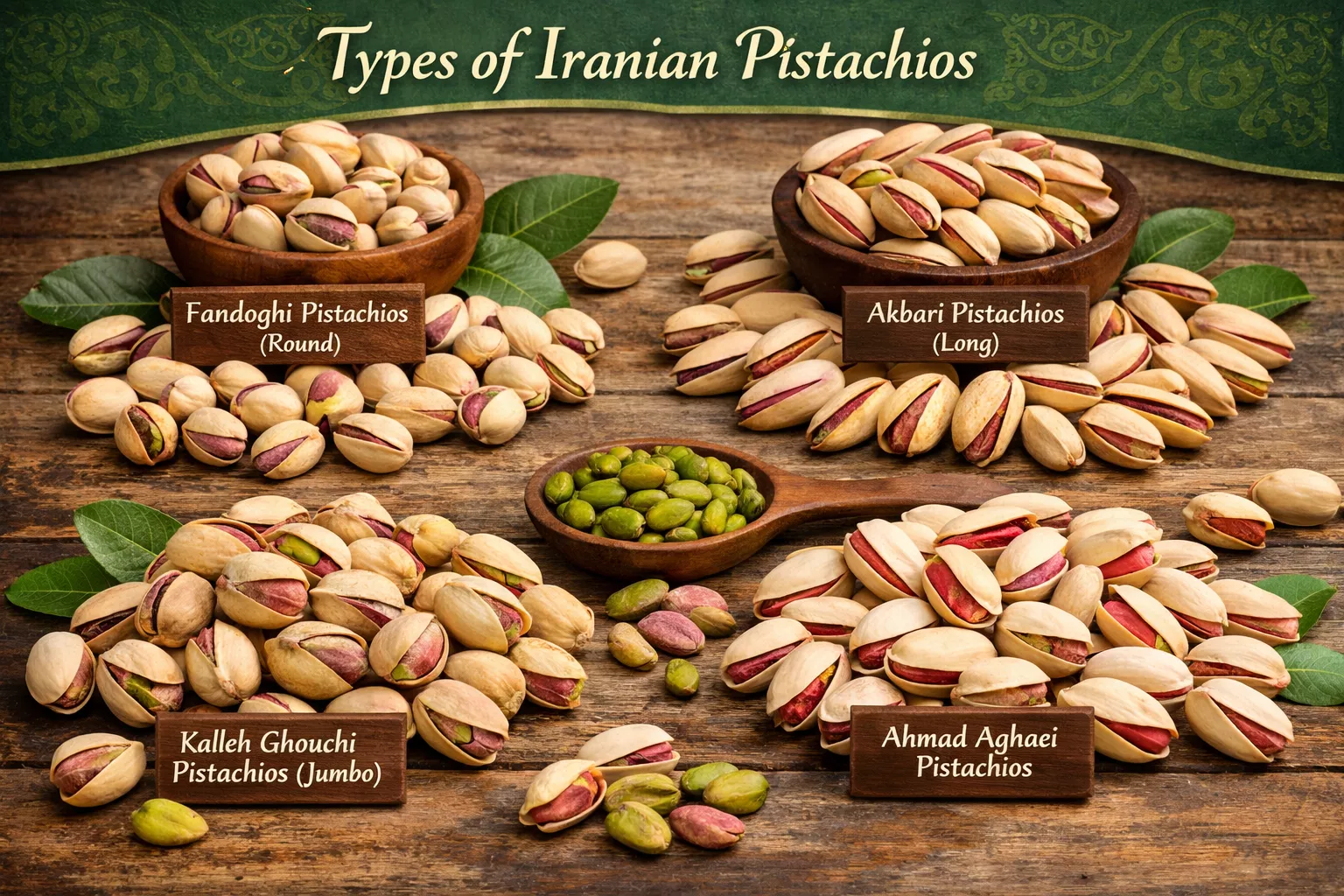 different types of Iranian pistachios