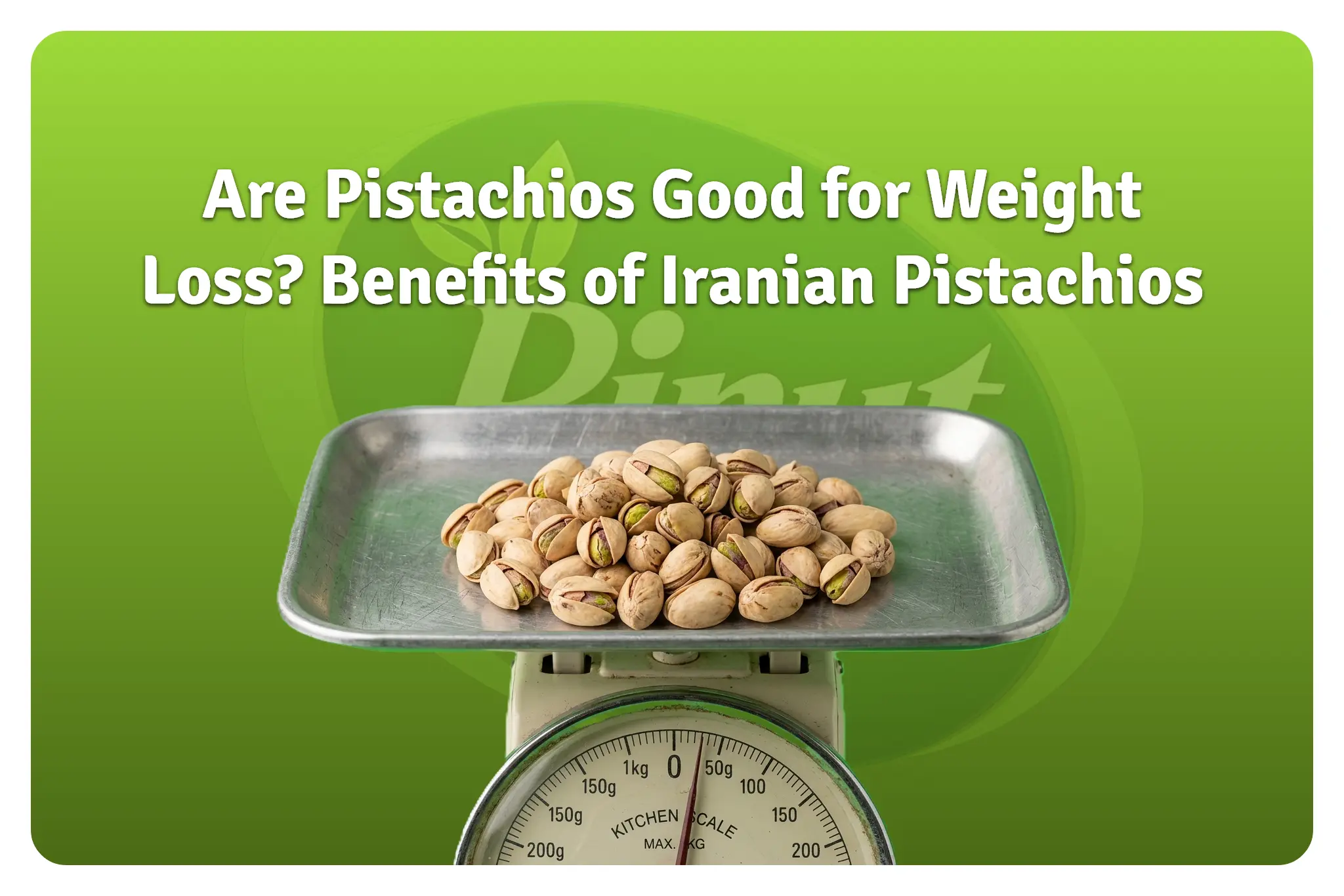 Pistachios on an old kitchen scale showing low weight