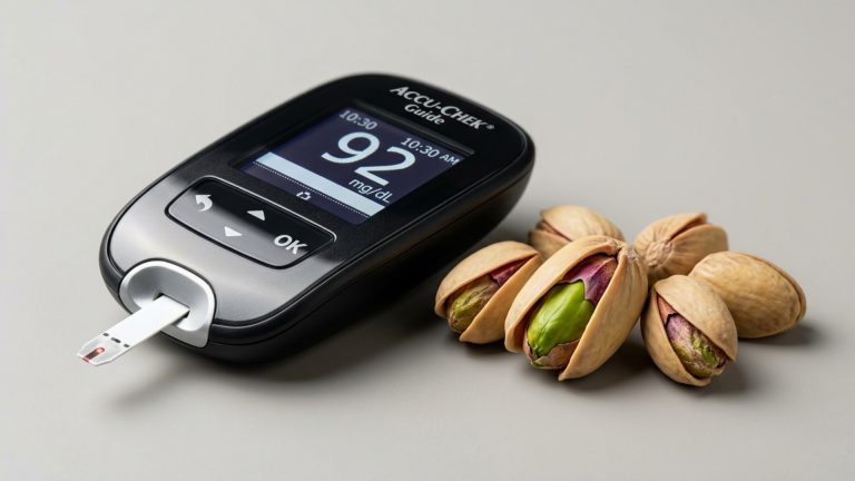 Pistachio next to a glucometer