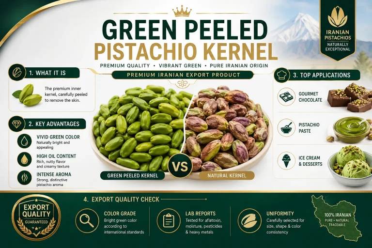 Green peeled pistachio infographic