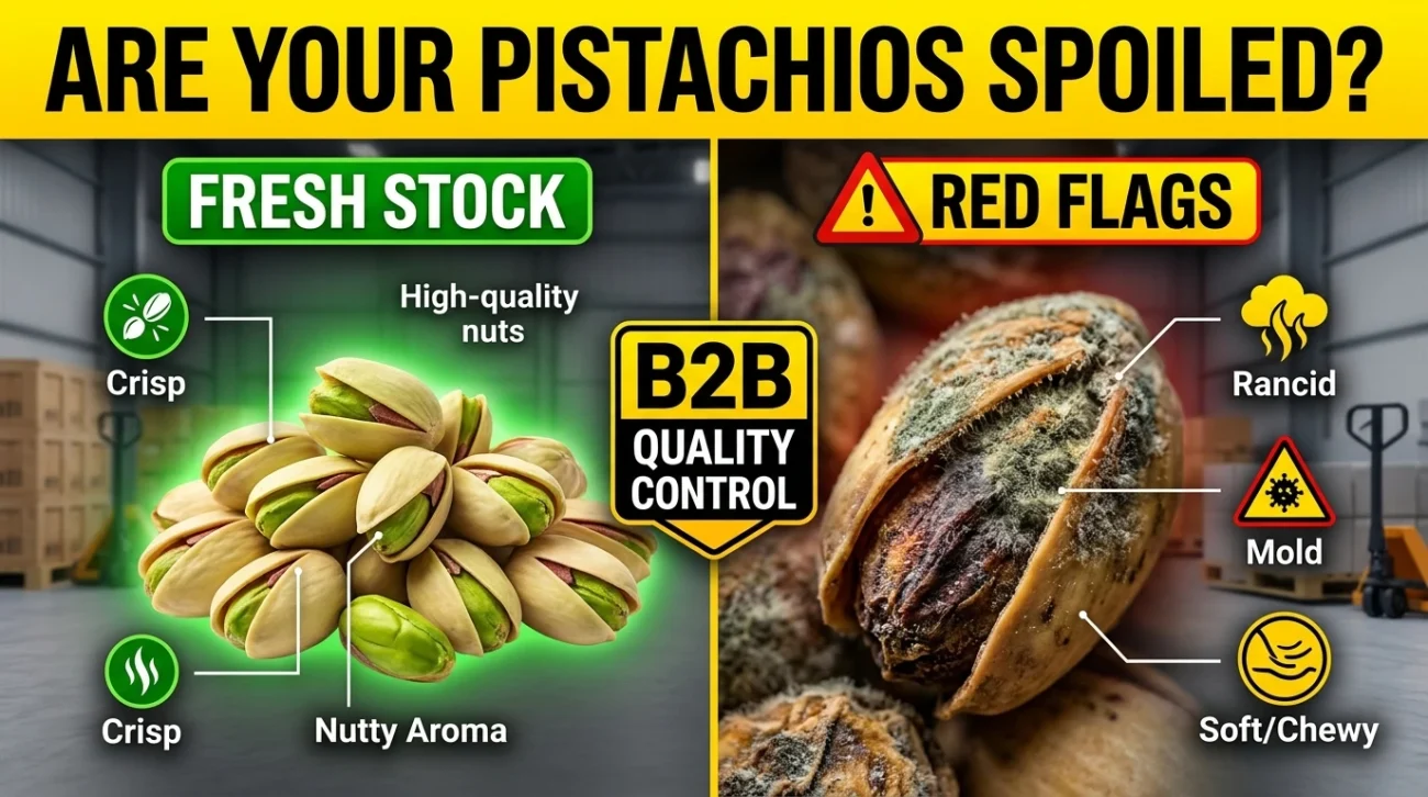 healthy vs spoiled pistachios infographic comparison