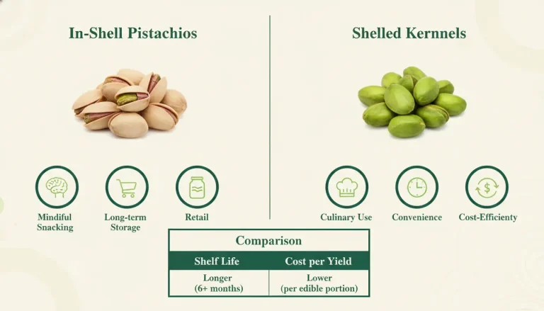 Shelled and in shell pistachio comparison infographic