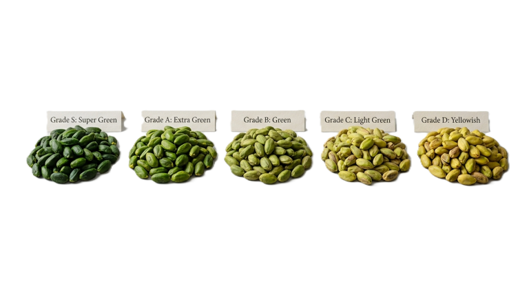 Pistachio kernel grading from A to D