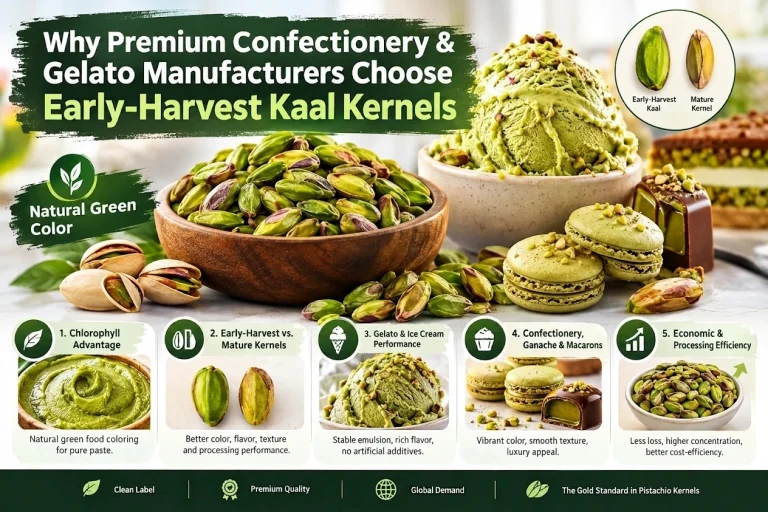 Why Premium Confectionery & Gelato Manufacturers Choose Early-Harvest Kaal Kernels infographic